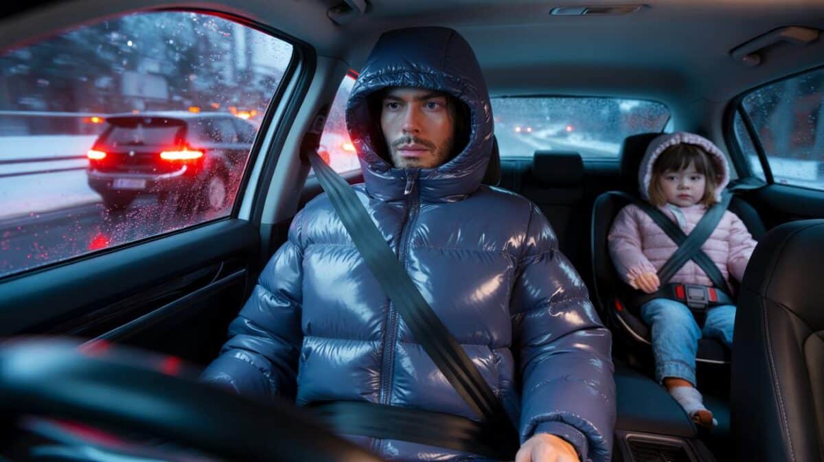 Guida col piumino? in frenata perdi 7 cm di cintura: rischi per te e i tuoi figli, lo sapevi