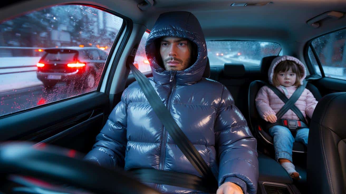 Guida col piumino? in frenata perdi 7 cm di cintura: rischi per te e i tuoi figli, lo sapevi