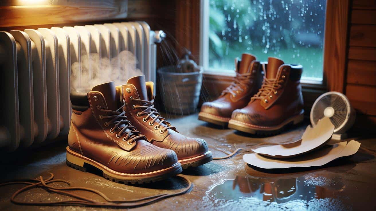 Scarponi zuppi d'acqua: Metterli sul termosifone è un errore che li distrugge